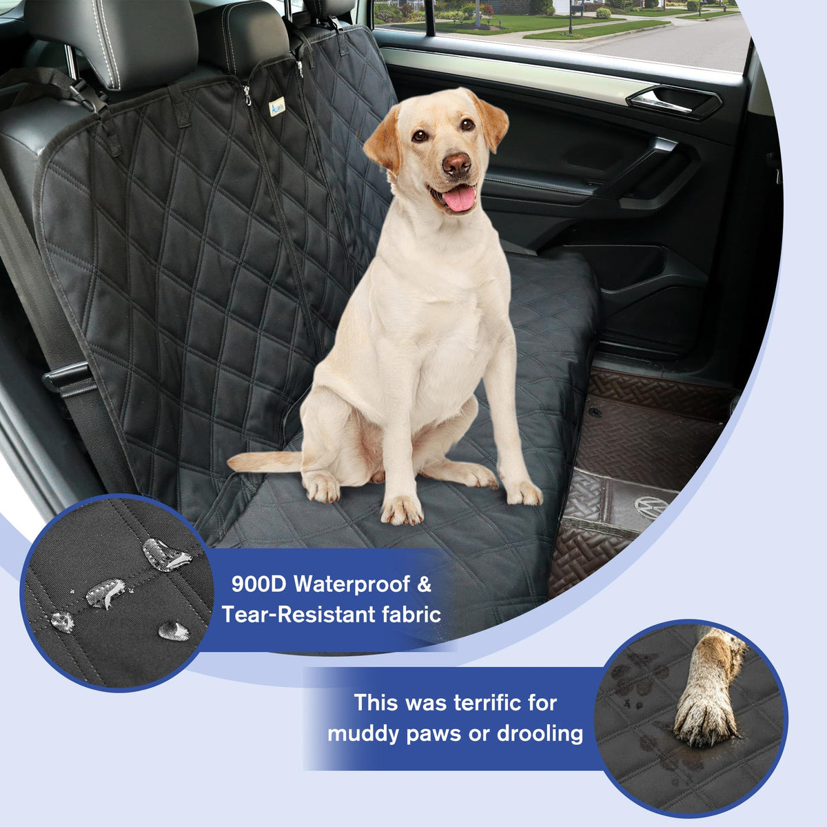 ALLANSING Back Seat Cover - 900D Oxford Waterproof Car Seat Protector, Fits Cars/SUVs/Trucks, Split Bench, Non-Slip, for Messy Kids & Drooling Dogs, Easy Clean(Black)