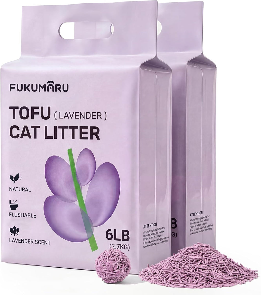 FUKUMARU Tofu Cat Litter, Lavender Scented, Clumping, Odor Control, 12 lb