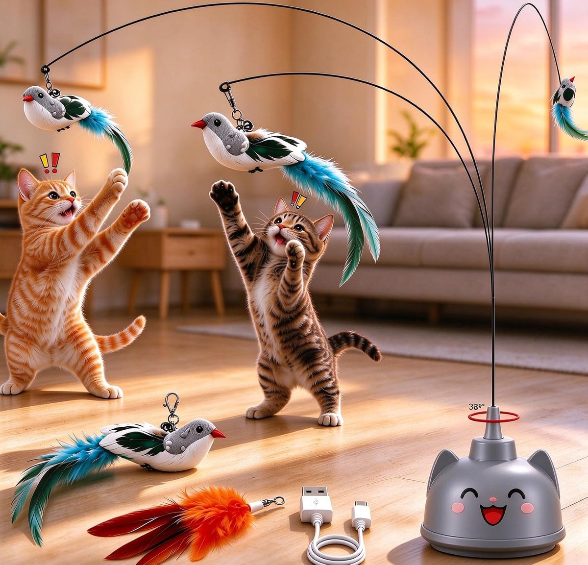 Interactive Cat Toys for Indoor Cats Toy Wand 360°Automatic Moving Cat Toys