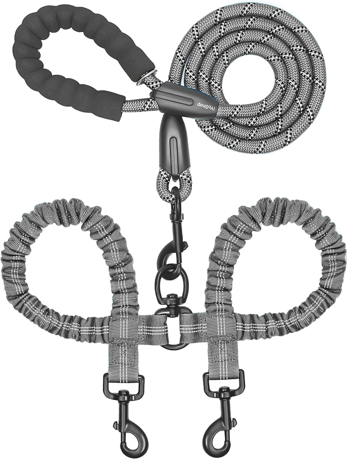 Double Dog Leash, 360° Swivel, No Tangle, Large, 25-150 lbs, Black