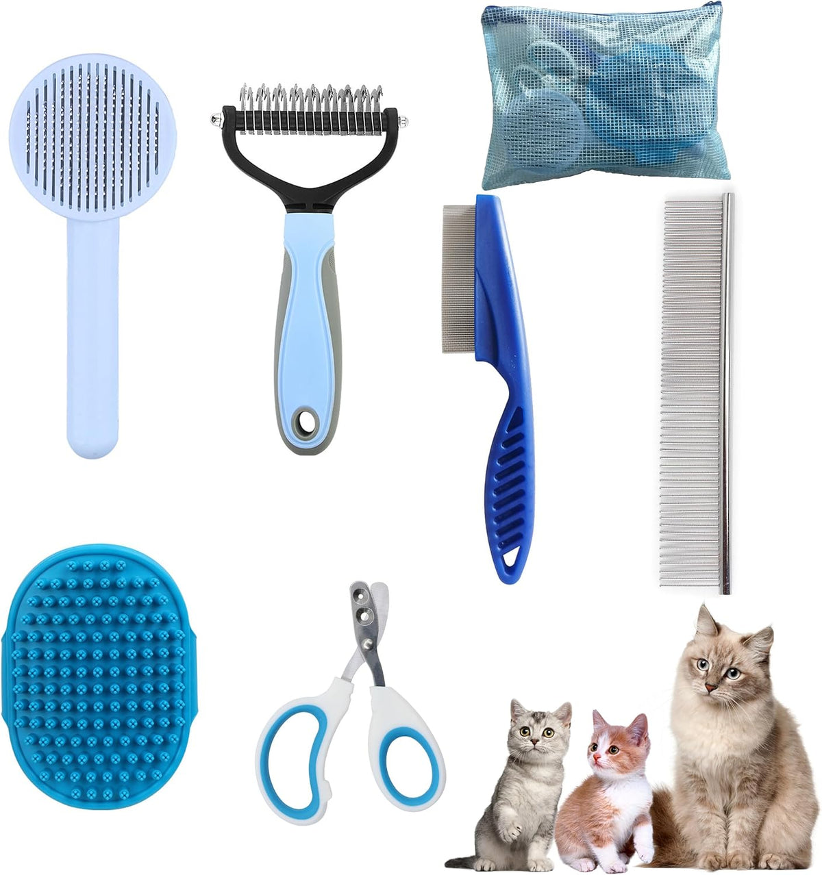 Cat Grooming Kit, 6-Piece Deshedding Brush Set, Pink