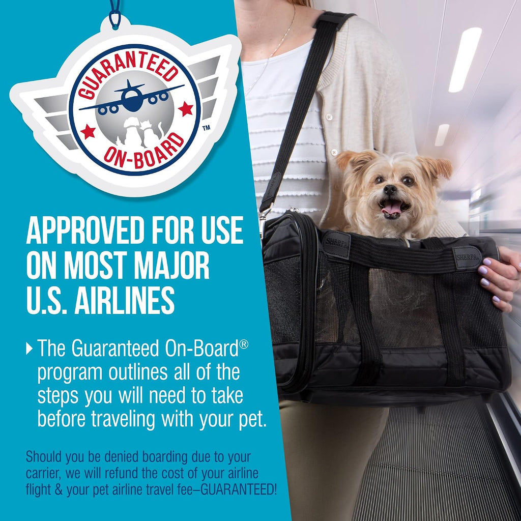 Sherpa Original Deluxe Travel Pet Carrier, Airline Approved & Guaranteed On Board - Black, Medium