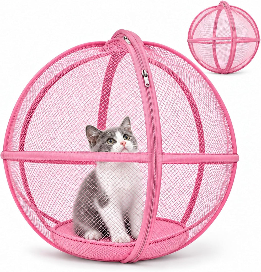 Rolling Cat Playpen, 26.77 Inch Mesh Hamster Ball for Cats, Single Zipper