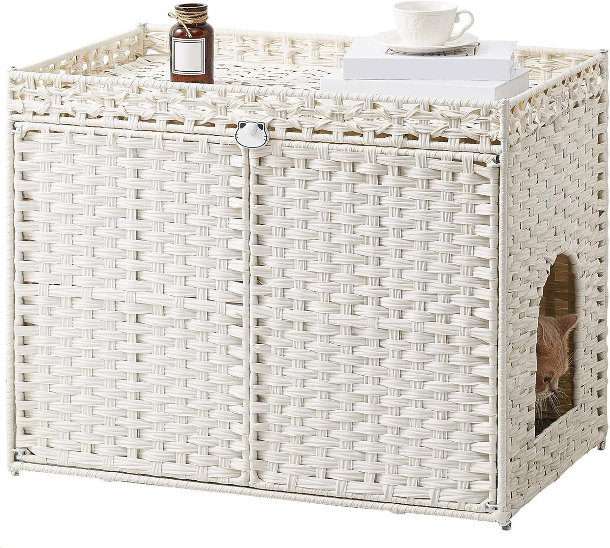 Cat Litter Box Enclosure, Extra Large Hidden PE Rattan Natural