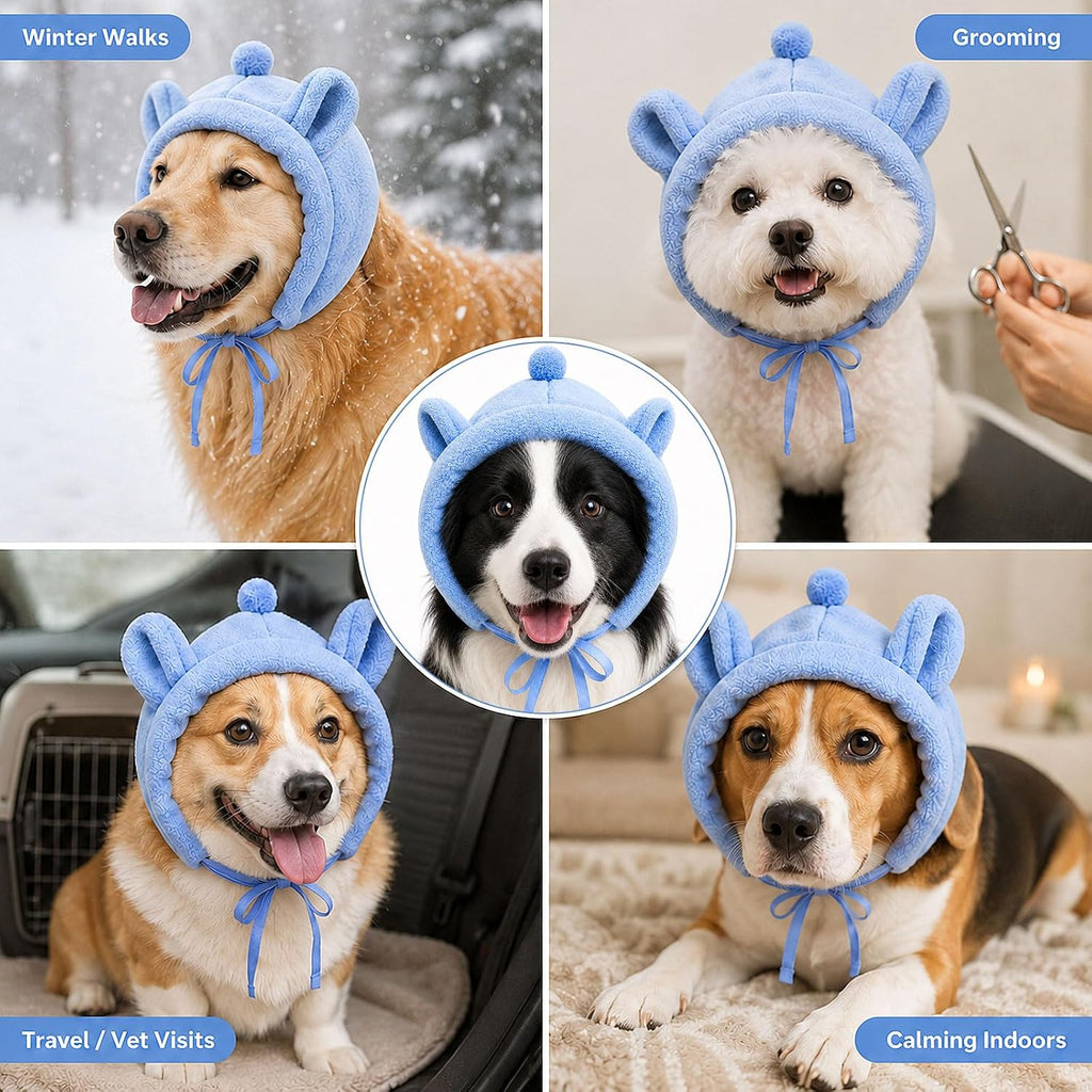 Dog Ear Muffs for Noise,Warm Fleece Hat Winter Cold Weather,S