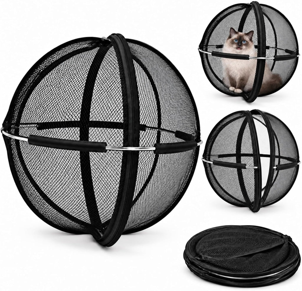 Cat Hamster Ball, 27-Inch Rolling Cat Enclosure, Foldable Mesh Playpen