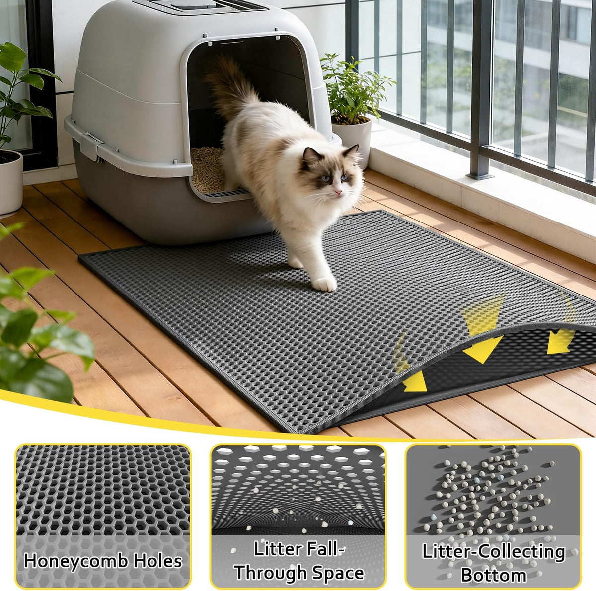 Cat Litter Mat, 30"x24", Waterproof, Easy to Clean (Grey-1Pack)