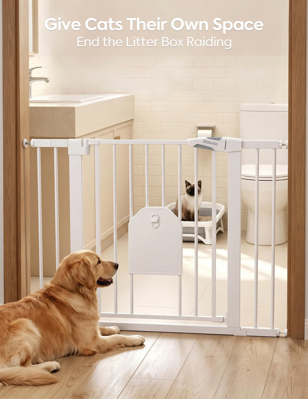Babelio Auto Close Dog Gate with Cat Door, CatPrivilege I, 29-43"