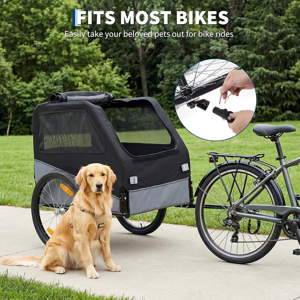 Heavy-Duty Compact Dog Bike Trailer, 100 lb Capacity, Black