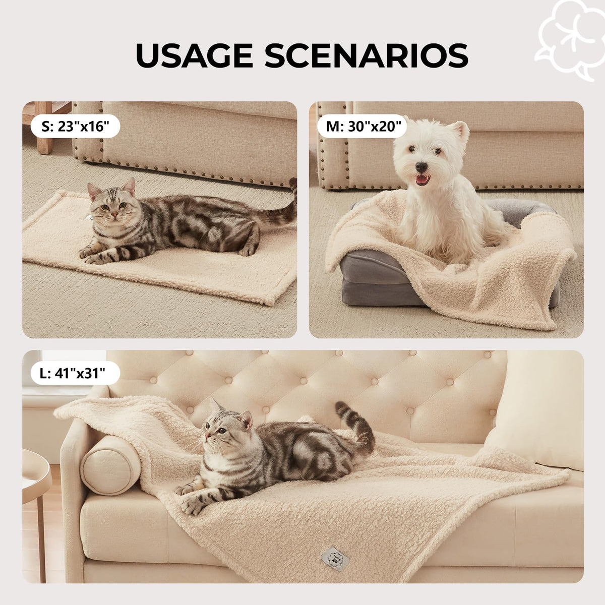 1 Pack 3 Calming Blankets Fluffy Premium Fleece Pet Blanket Soft Sherpa Throw for Dog Puppy Cat Beige Small (23" x16'')