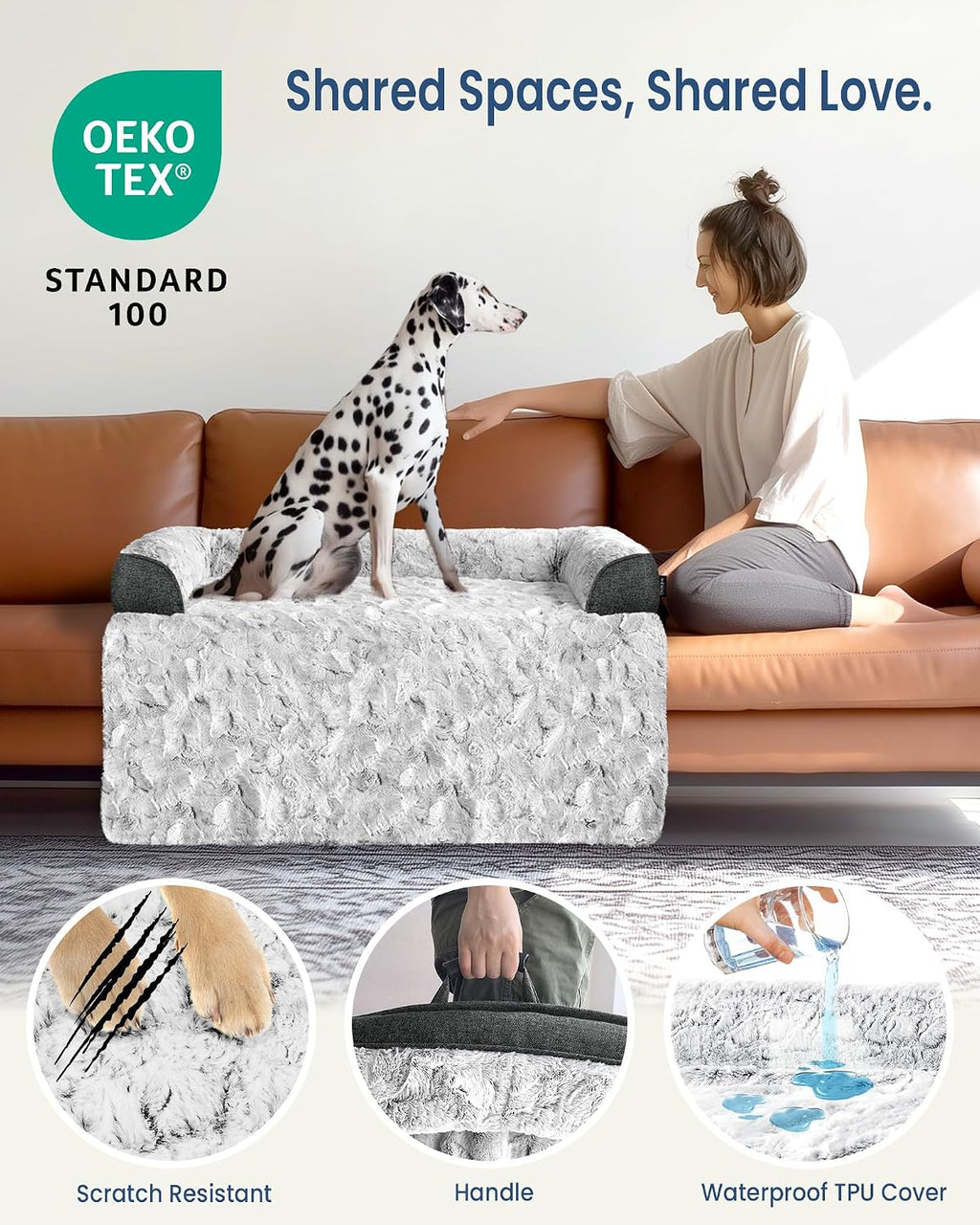 Calming Dog Bed for Couch with Cozy Raised Edge, 41x37 Inch, Grey