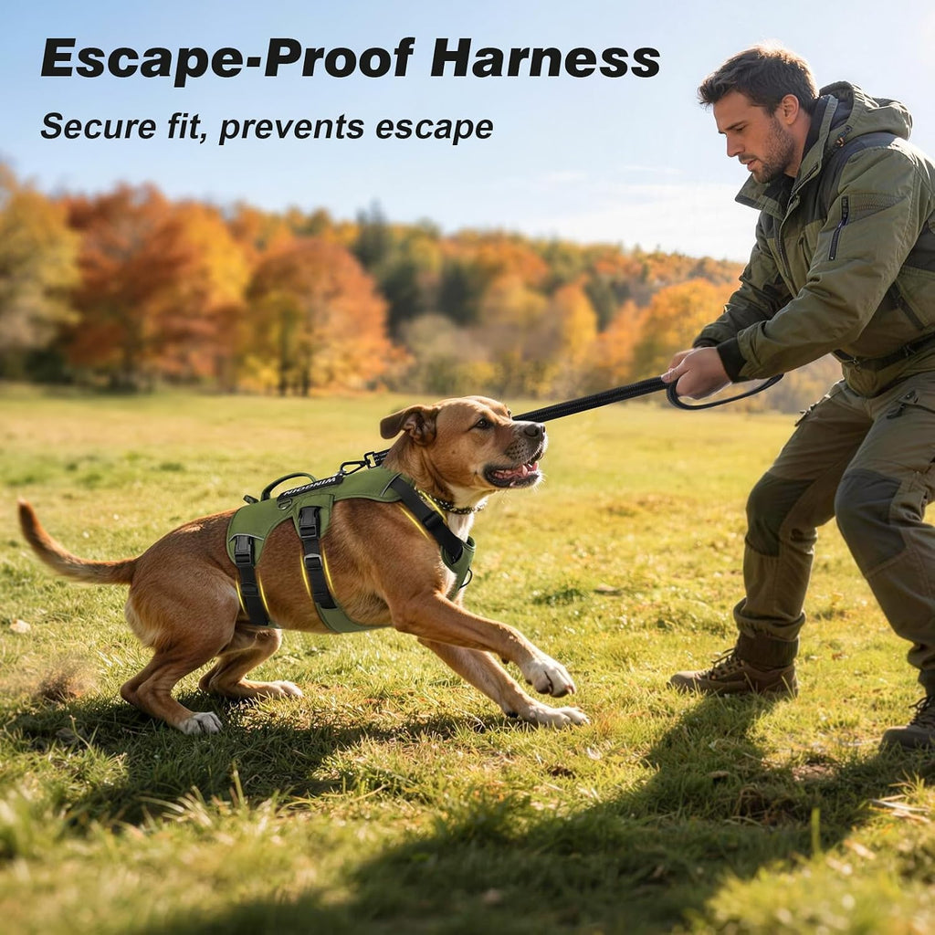 Escape Proof Dog Harness,No Pull for Large Dogs with Handle,Green,L