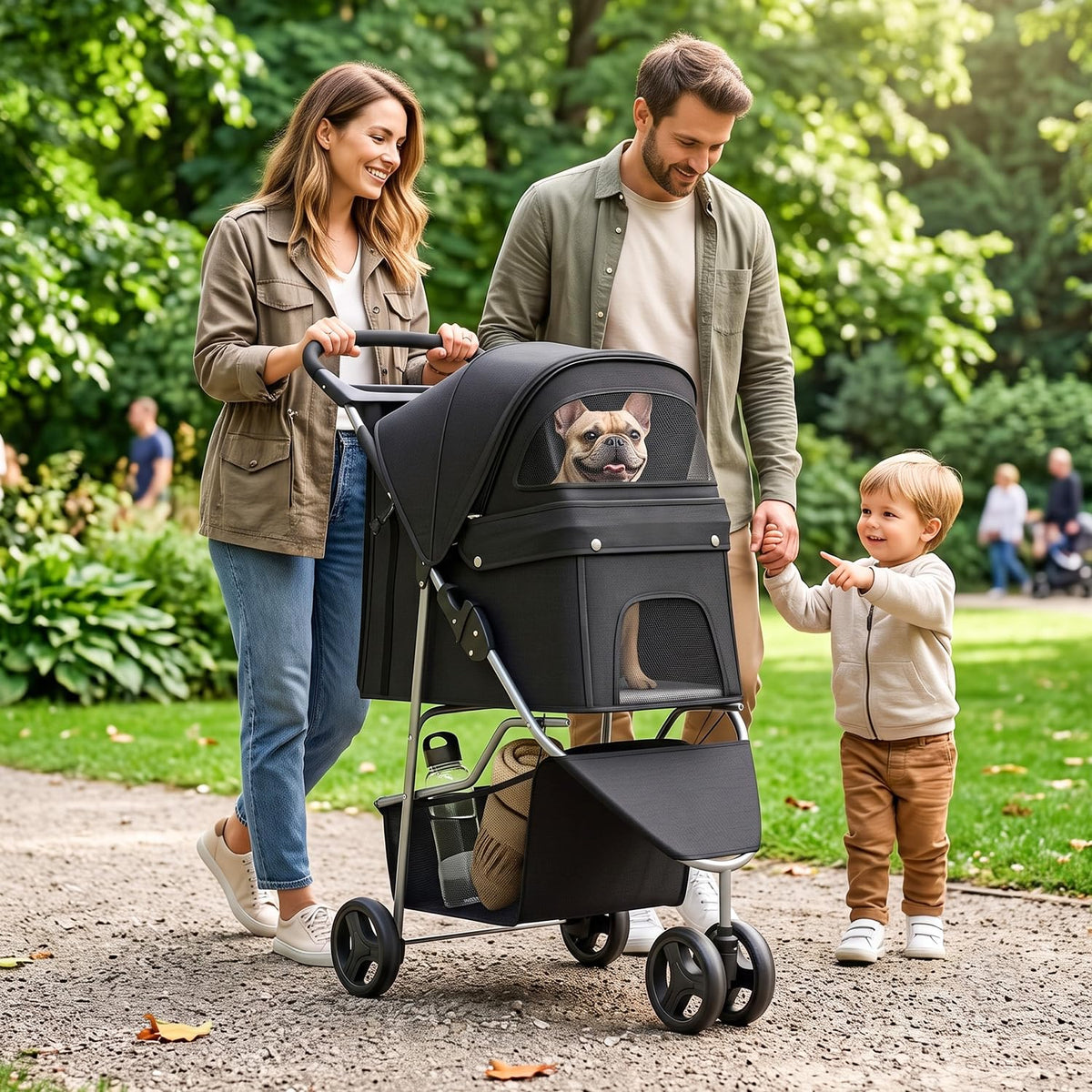 NChanmar 3-Wheel Pet Stroller Foldable Dog and Cat Stroller Black