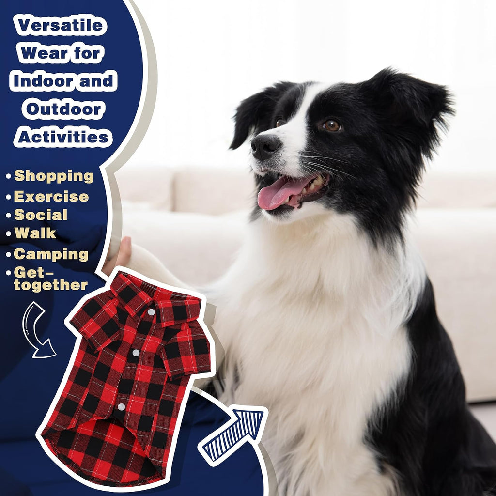Plaid Dog Shirt: Classic Checkered Style in Pure Cotton for Large, Medium, and Small Breeds, Comfort, Breathability, and