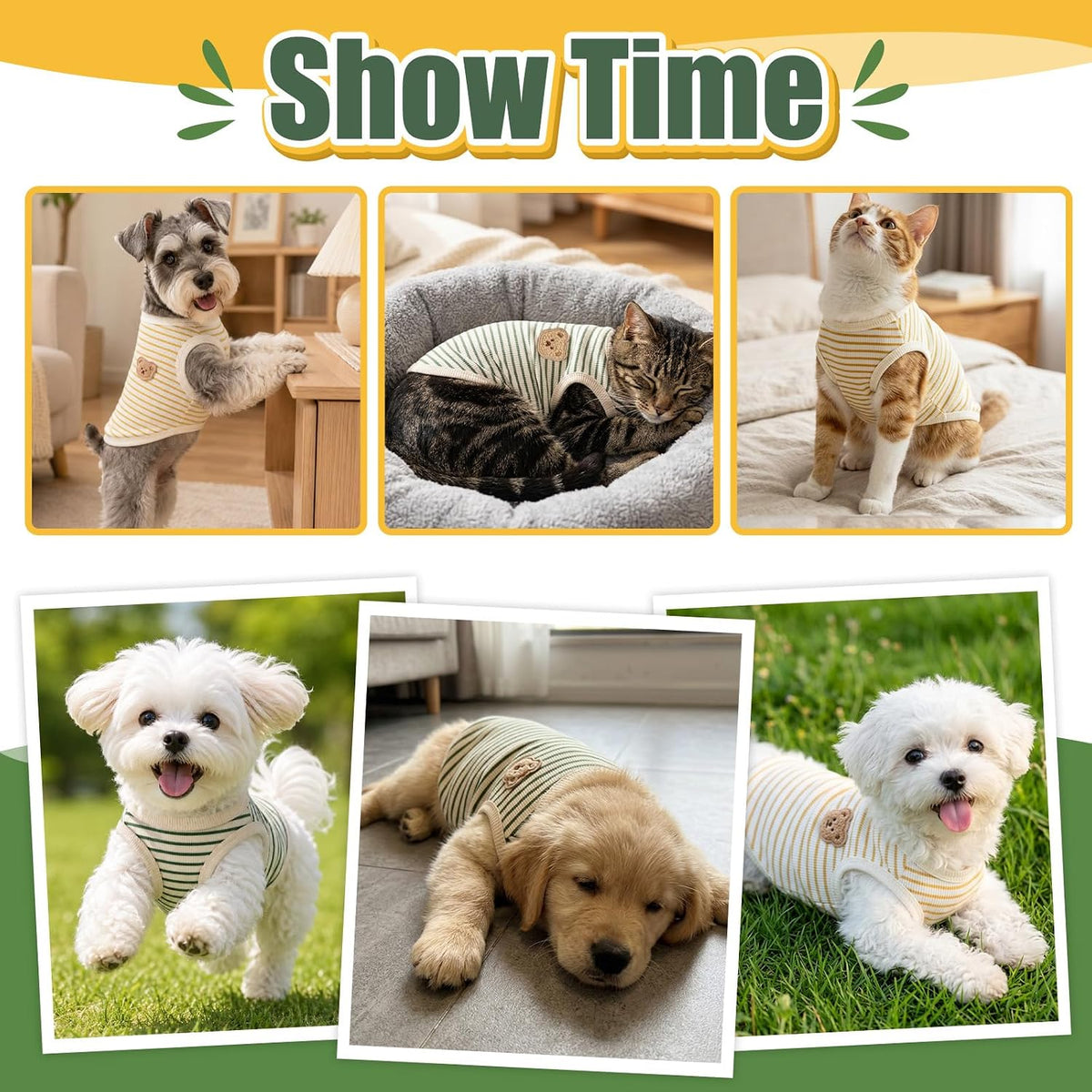 2-Pack Dog T-Shirt for Small Dogs, Striped Stretchy Puppy Clothes