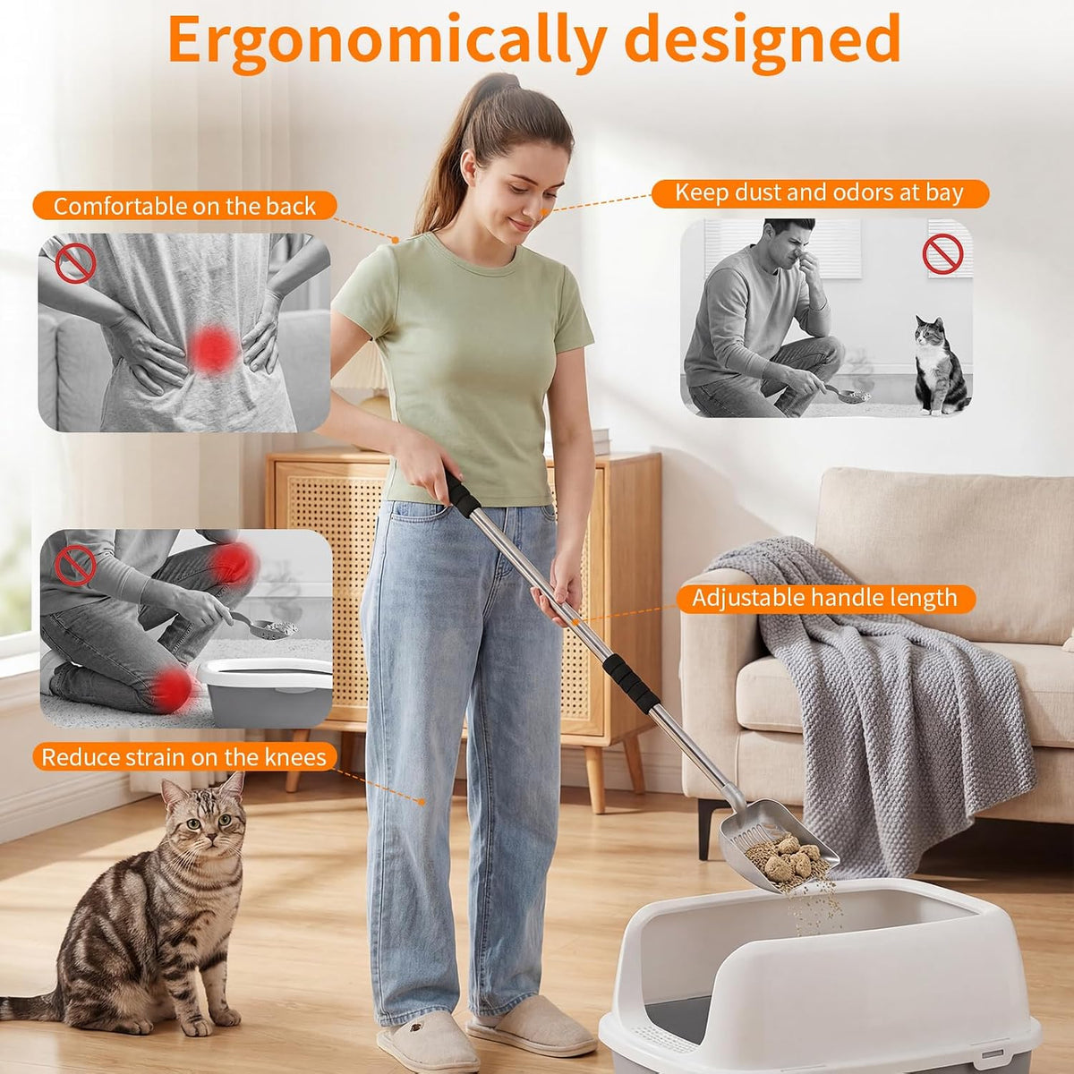 Metal Cat Litter Scoop, Detachable Long Handle Litter Scooper