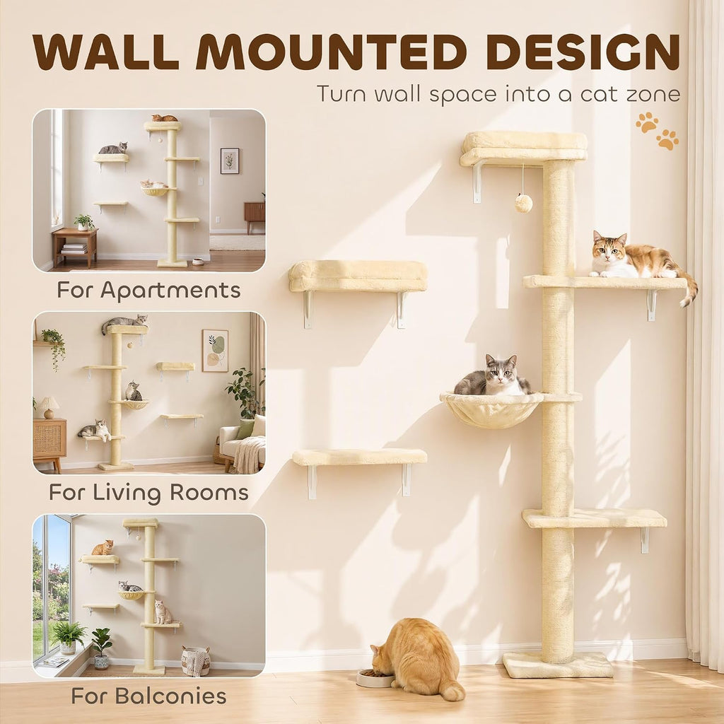 PawHut Cat Wall Shelves for Indoor Kittens Climbing Sleeping, Beige