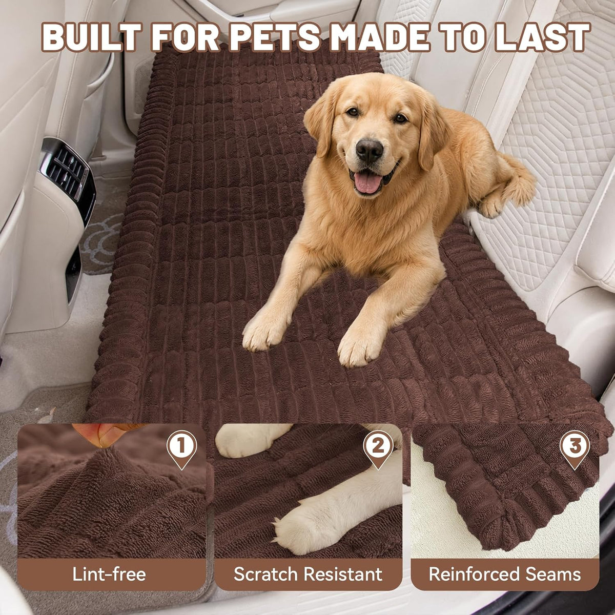 Dog Car Seat Waterproof Bed Cover Back Seat Dark Brown 23.6”x51”