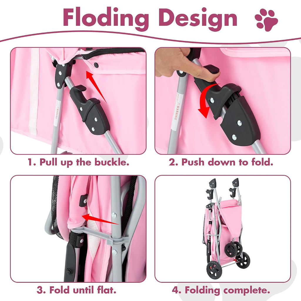 3 Wheel Pet Stroller for Dogs and Cats, Foldable Design