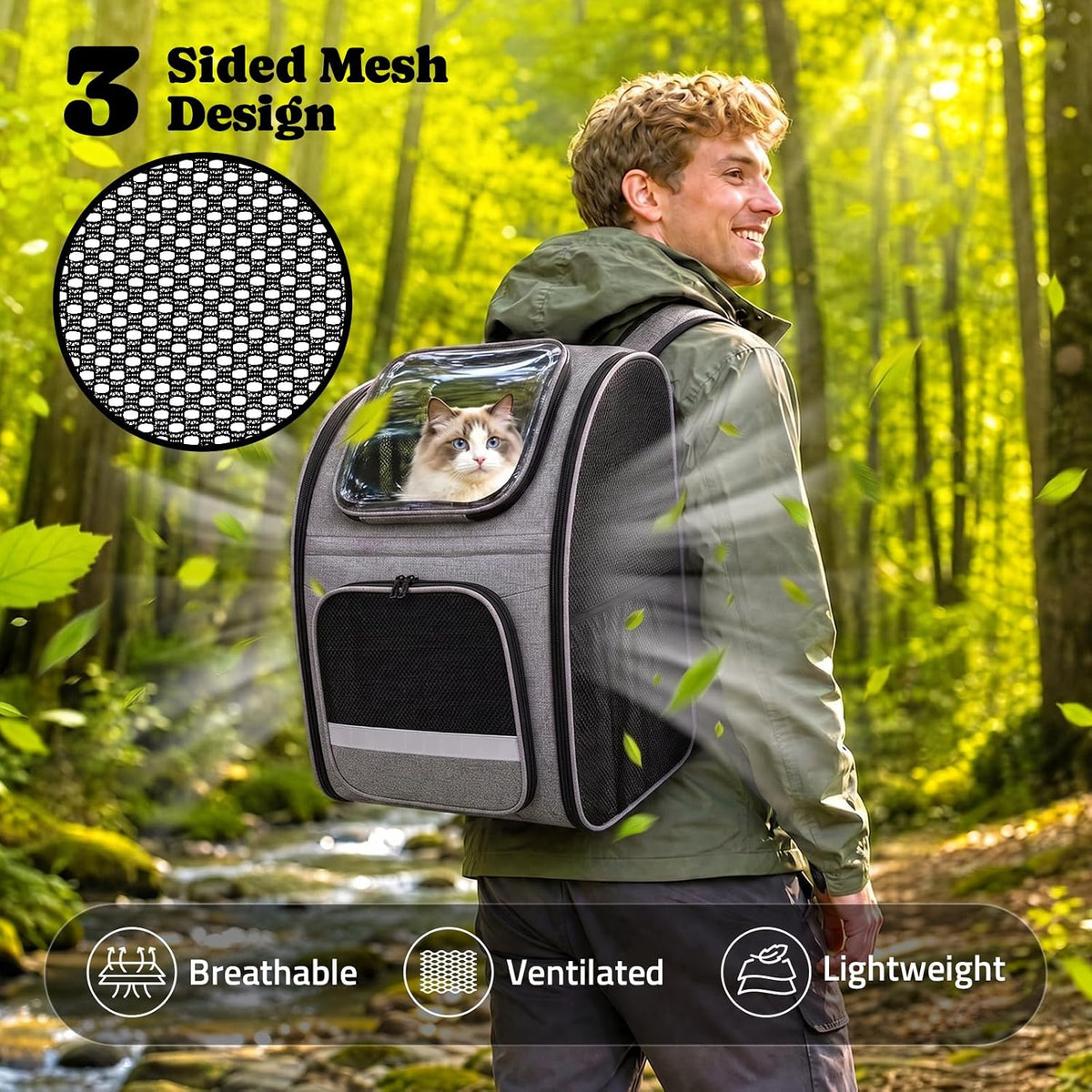 Cat Backpack Carrier with Play Tunnel, Design for Carrying Playing