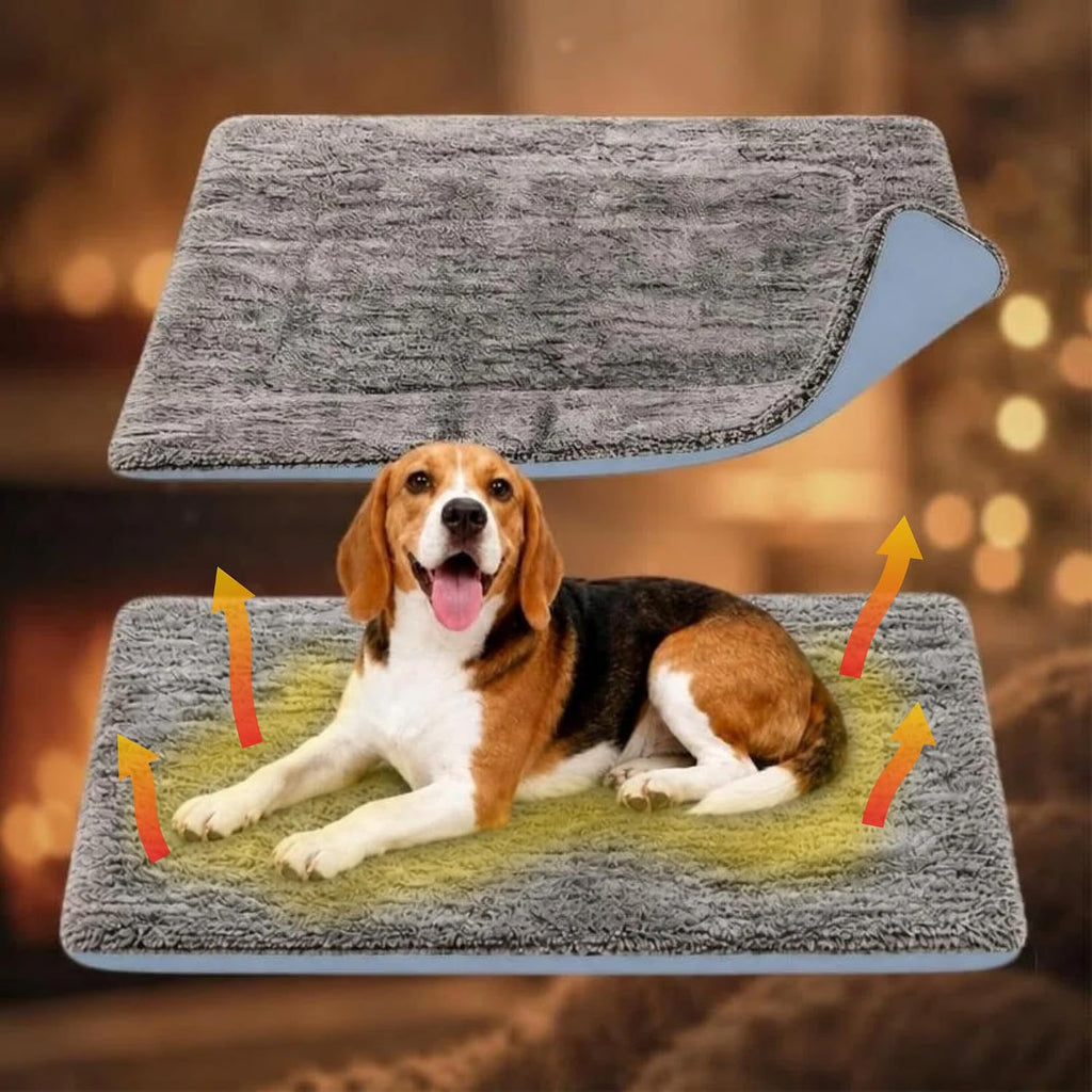 Self Warming Cat Bed, Dog Crate Pad, Reversible Large Pet Bed,Blue 24"x36"