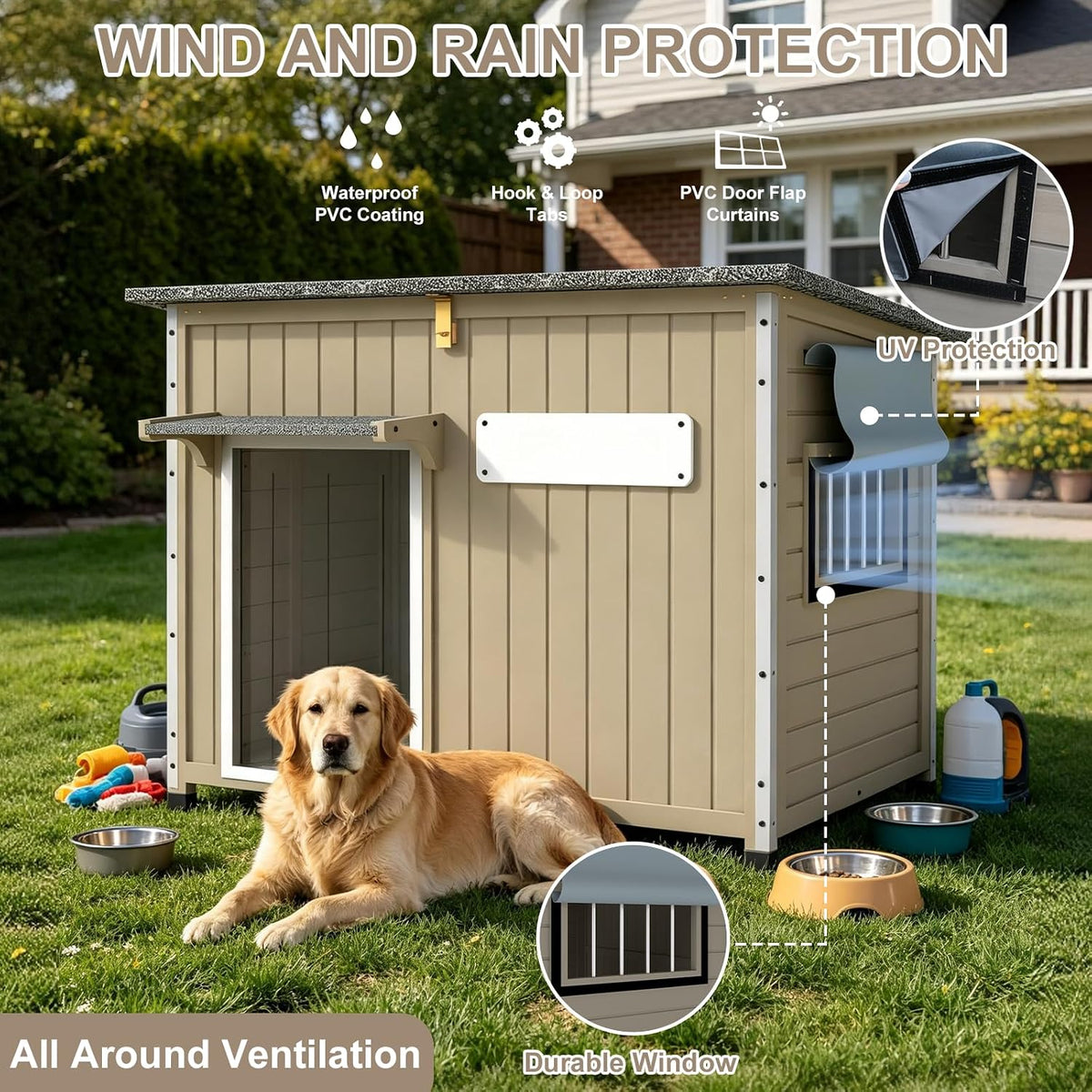 43" L Wooden Dog House Outdoor for Small & Medium Dogs Kennel