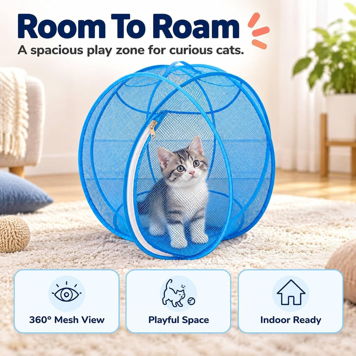 360° Panoramic Pop-Up Rolling Cat Playpen Ball Giant Cat Hamster Ball