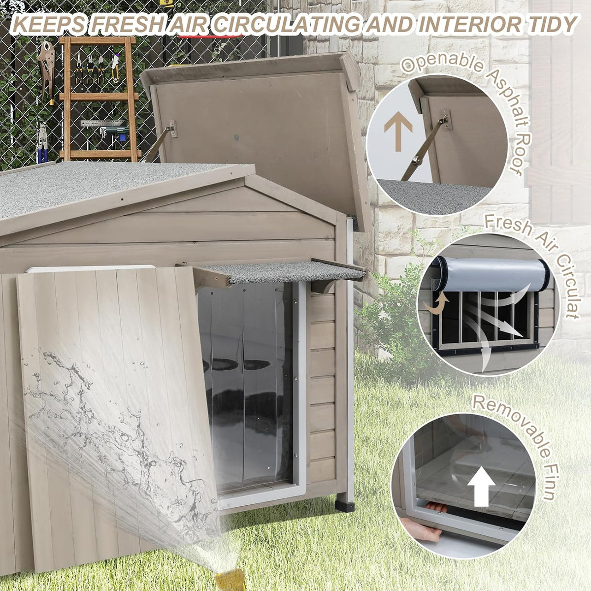 Dog House Outdoor with Reinforced Iron Frame Wooden Kennel