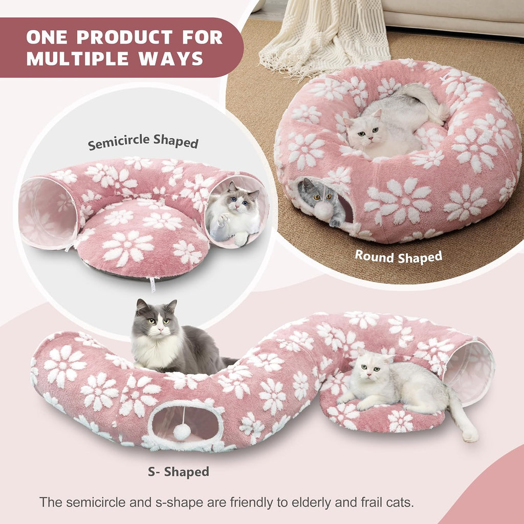 Cute Round Cat Tunnel for Indoor Cats, Pink