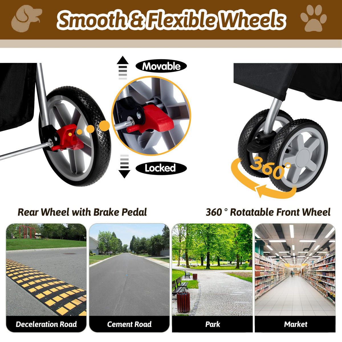 Azaeahom Foldable Pet Stroller 4 Wheels for Small Medium Dogs Cats,Black