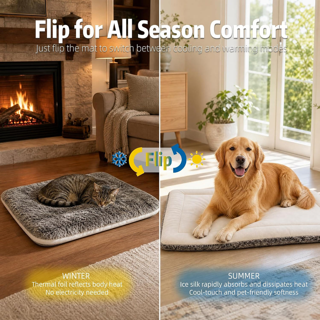 Self Warming Cat Bed, Dog Crate Pad, Reversible Large Pet Bed,Blue 24"x36"
