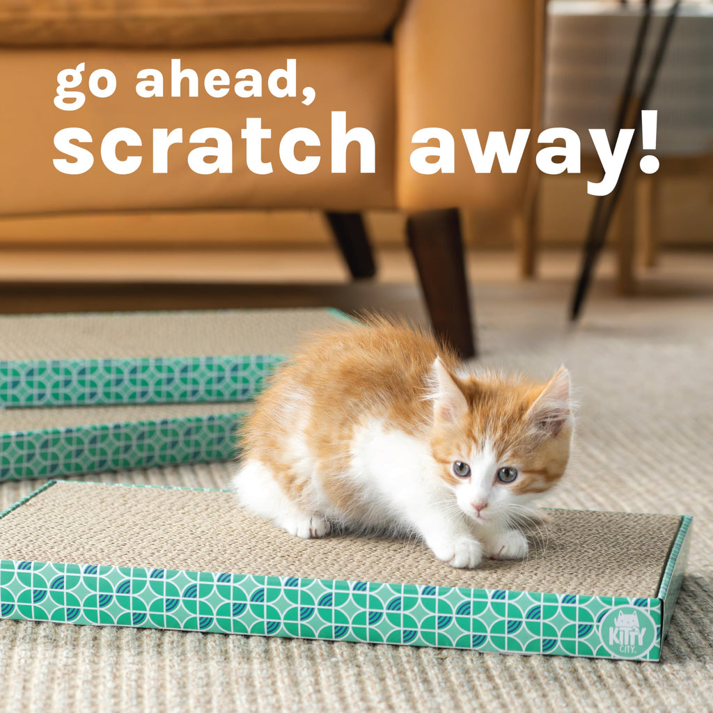 Kitty City XL 3-Pack Cat Scratcher Pads – Durable Corrugated Cardboard Scratch Pads – Double-Sided for Longer Use, Cat Claw Maintenance & Furniture Protection, Cat Scratching - 10" x 18"
