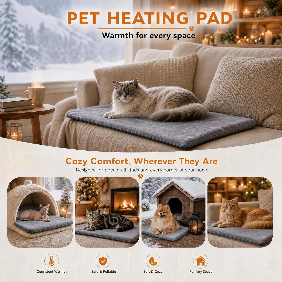 Cat Heating Pad, Heated Cat Bed with 9 Temp Setting & 4 Timer 18"*18"