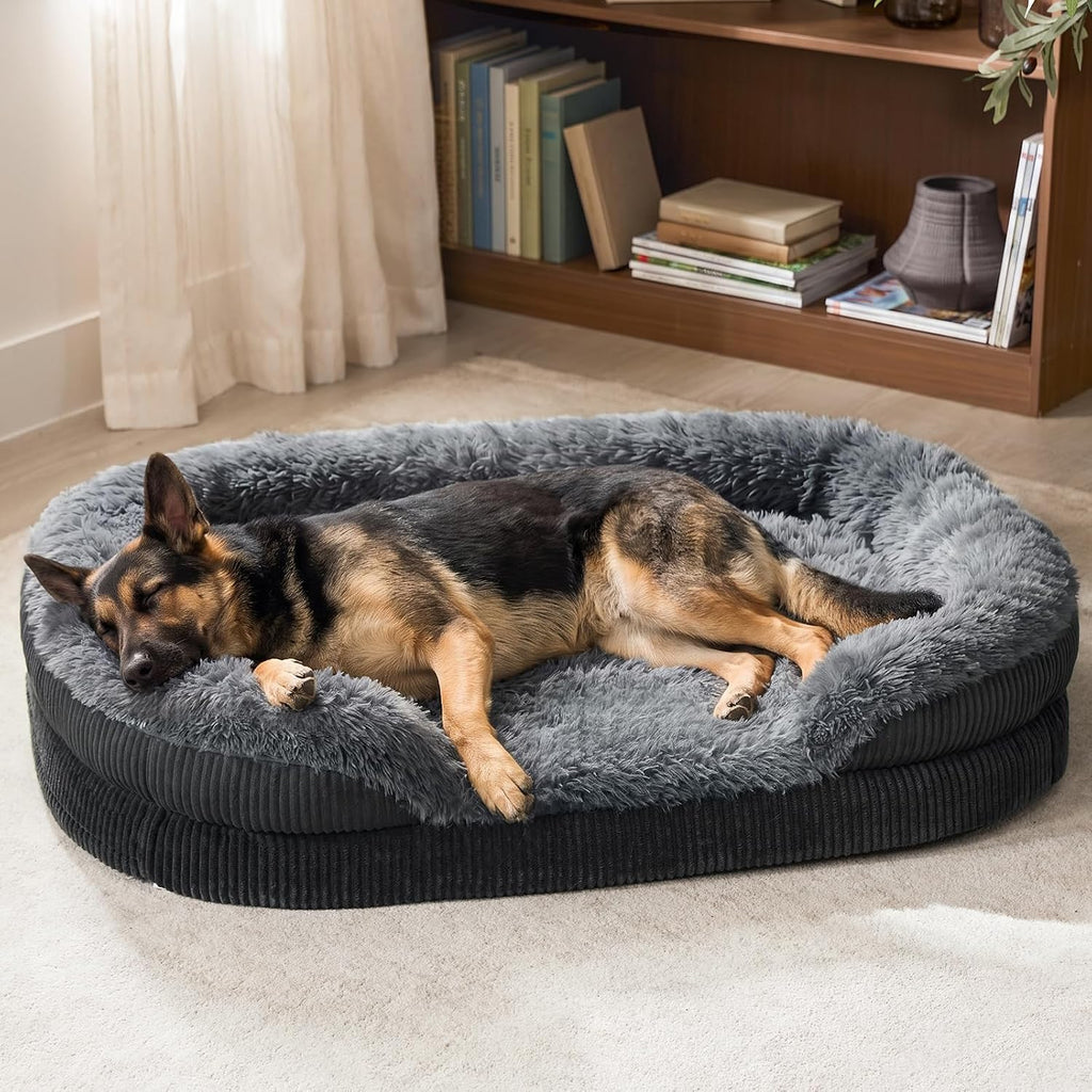 Fluffy Orthopedic Dog Beds Large Sized Dog, XL Egg-Crate Foam Bolster Sofa Bed with Washable Removable Waterproof Cover,