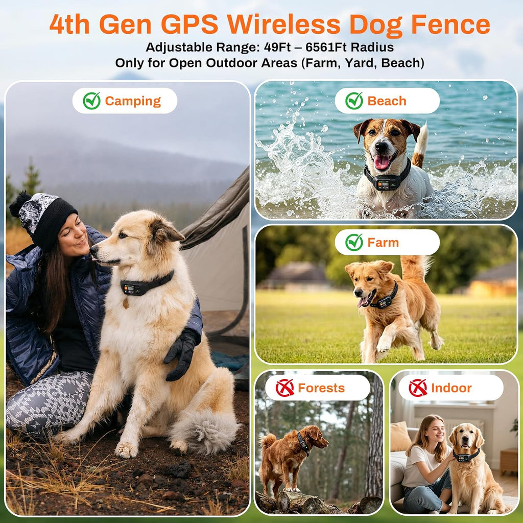 GPS Dog Collar Fence,Wireless Dog Fence System for Dogs Automatic Memory