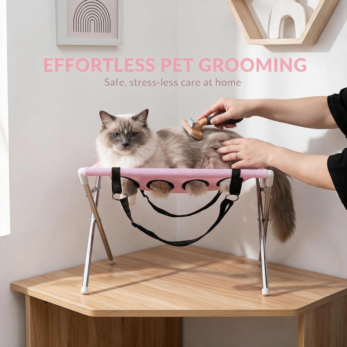 Pet Grooming Hammock with Stand, Foldable Bathing Sling for Small Dogs Cats