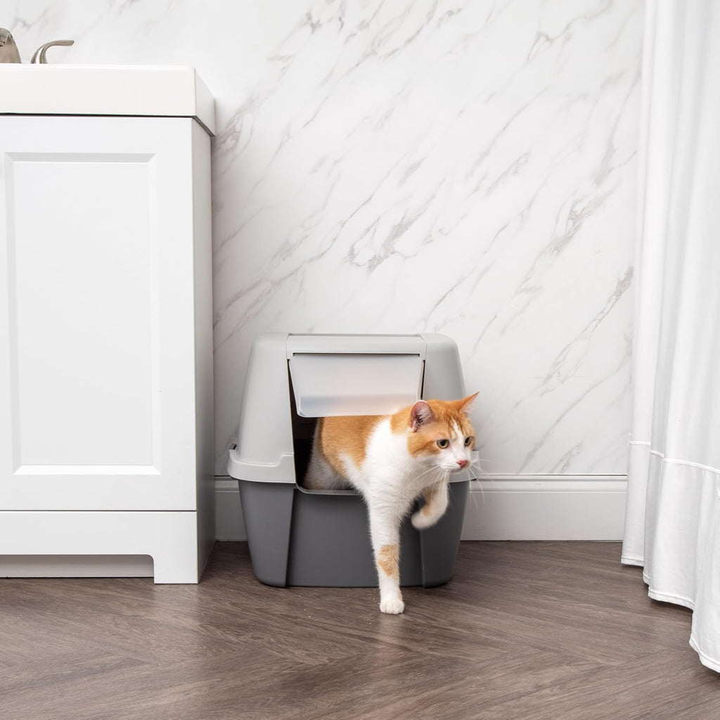 IRIS USA Large Front Door Cat Litter Box, Walk-in Entry, Gray