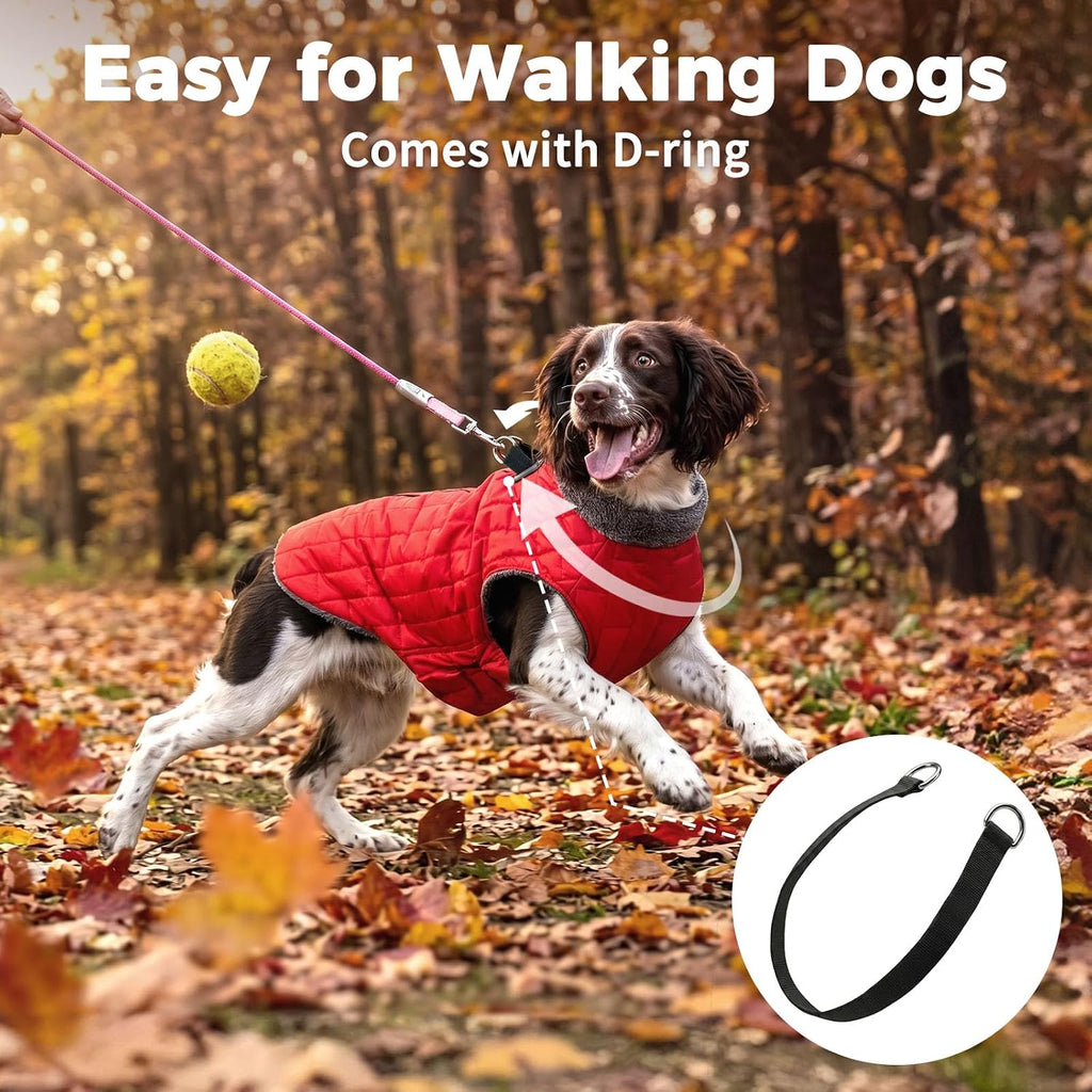 Fleece Dog Jacket for Small Dogs,Puppy Coat with Harness,Red S