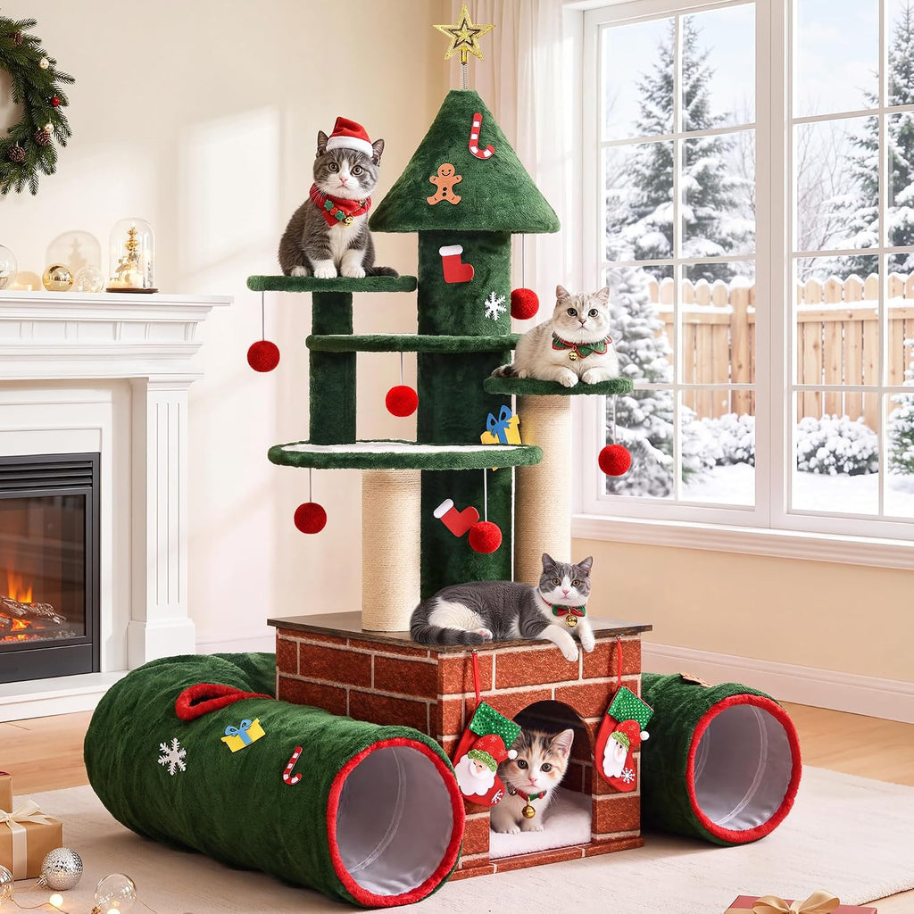 YITAHOME 58.2in Christmas Cat Tree with Cat tunnel