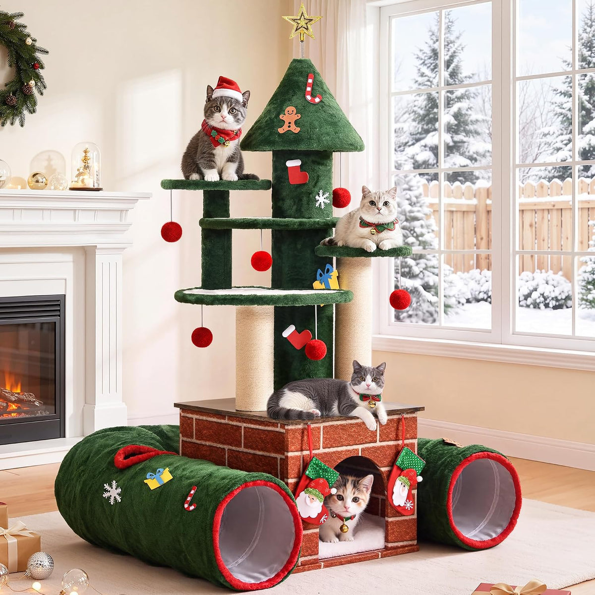 YITAHOME 58.2in Christmas Cat Tree with Cat tunnel