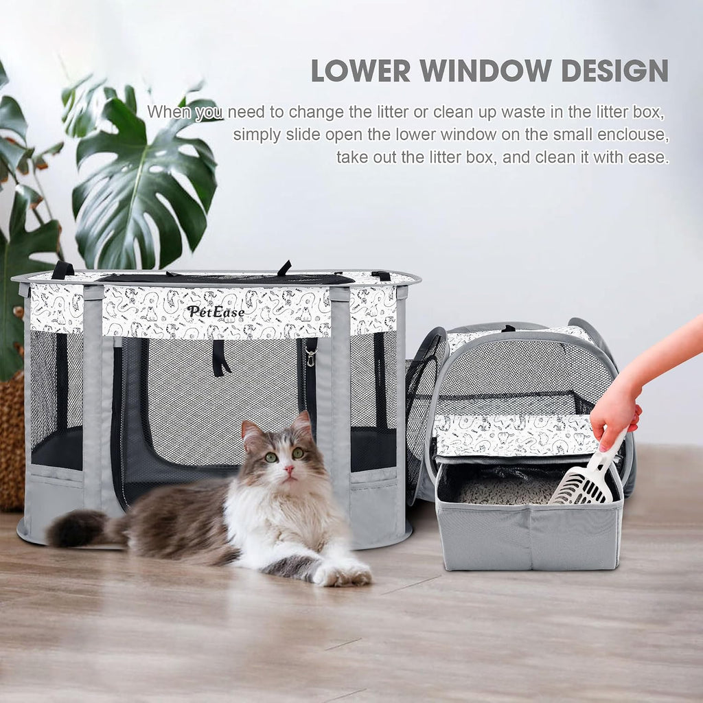Portable Cat Playpen with Litter Box, Cat Enclosure for Camping, Cat Recovery Playpen After Surgery, Foldable Indoor Out