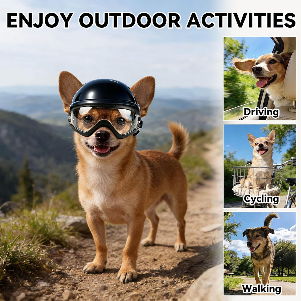 Dog Helmet for Small Dogs Cats, XS Pet Helmets with Goggles Outdoors Cycling Riding, Dog Sunglasses Helmets with Ear Hol