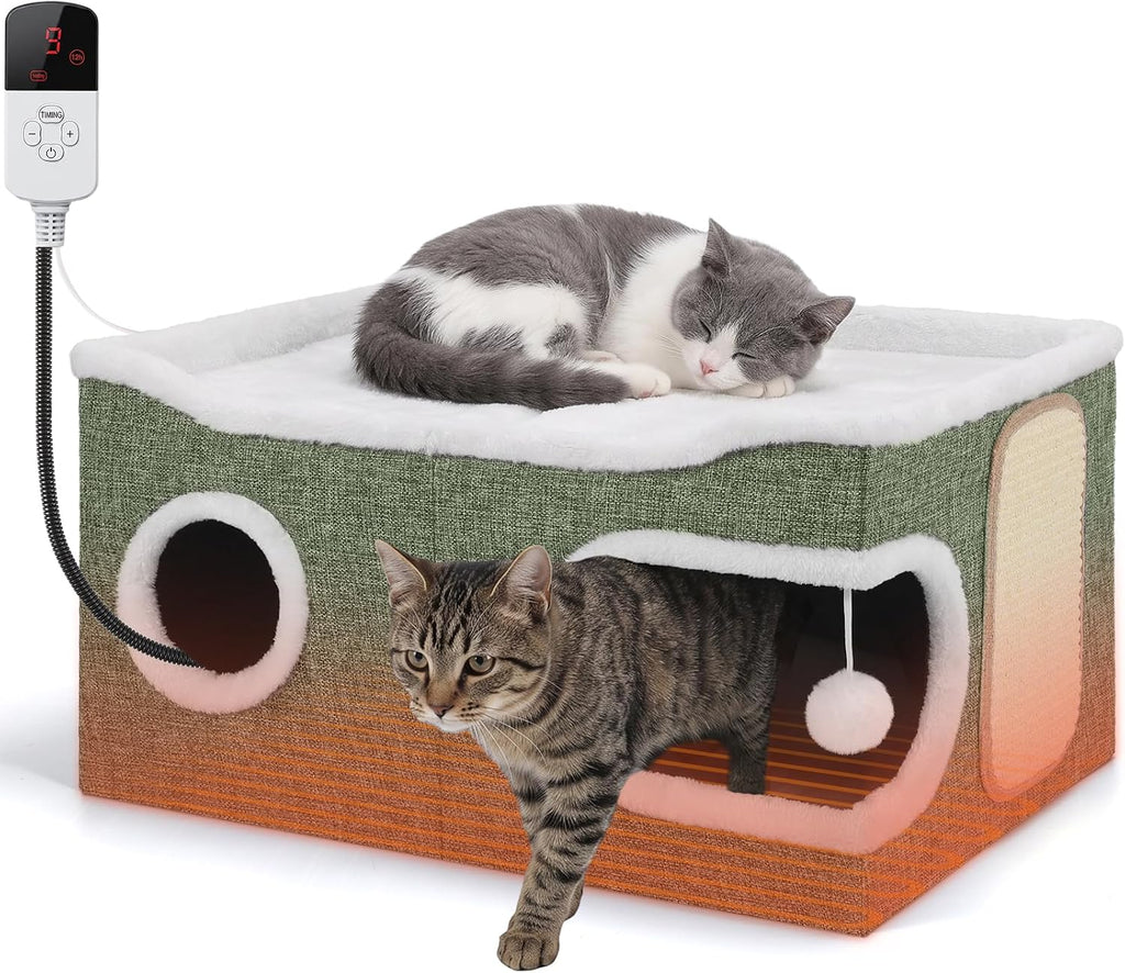 Shikha Cat House Bed for Indoor Cats with Fluffy Ball and Scratch Pad Grey