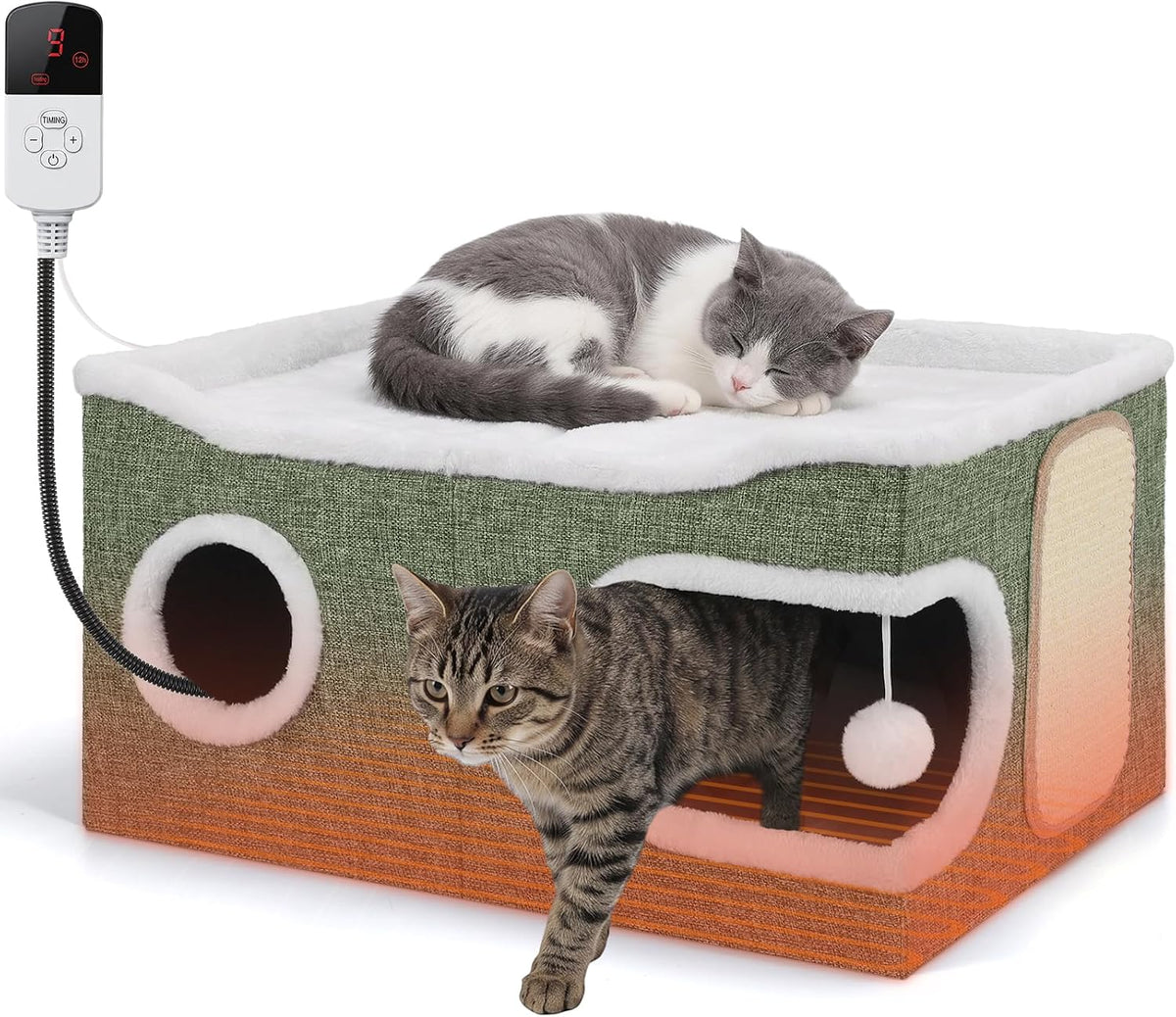 Shikha Cat House Bed for Indoor Cats with Fluffy Ball and Scratch Pad Grey