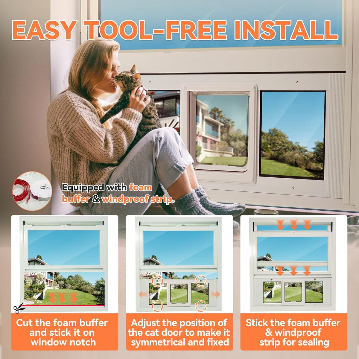 LIBBEPET Cat Door for Window, Adjustable Window Width 27"-32", Medium