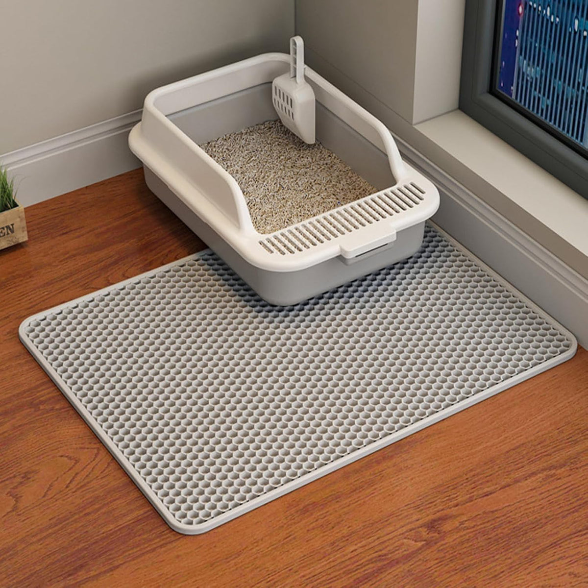 Cat Litter Mat, Double Layer Cat Litter Box Mat (35x24 Inch, Khaki)