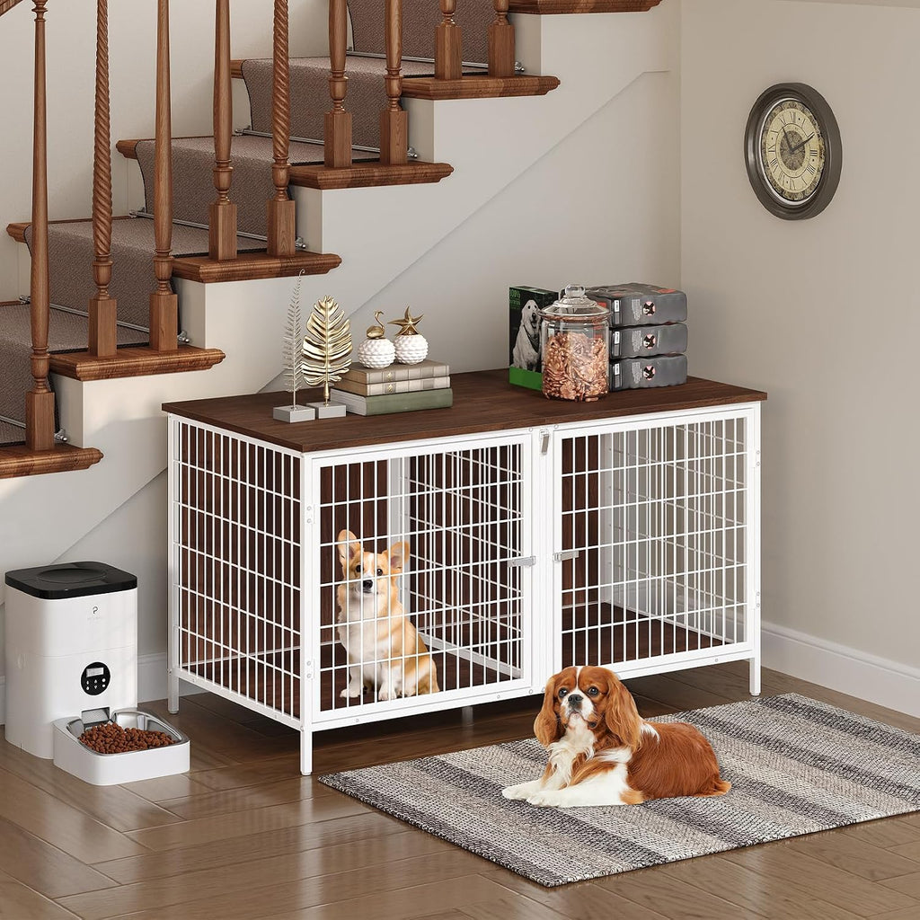 MAHANCRIS Dog Crate Furniture for 2 Dogs, 43.3" Dog Kennel with Removable Divider, Heavy Sturdy Dog Furniture Style Doub