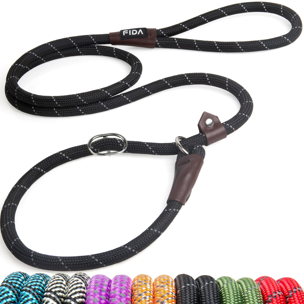 Fida Durable Slip Lead Dog Leash, 6 FT x 1/2" Dog Training Leash, Black
