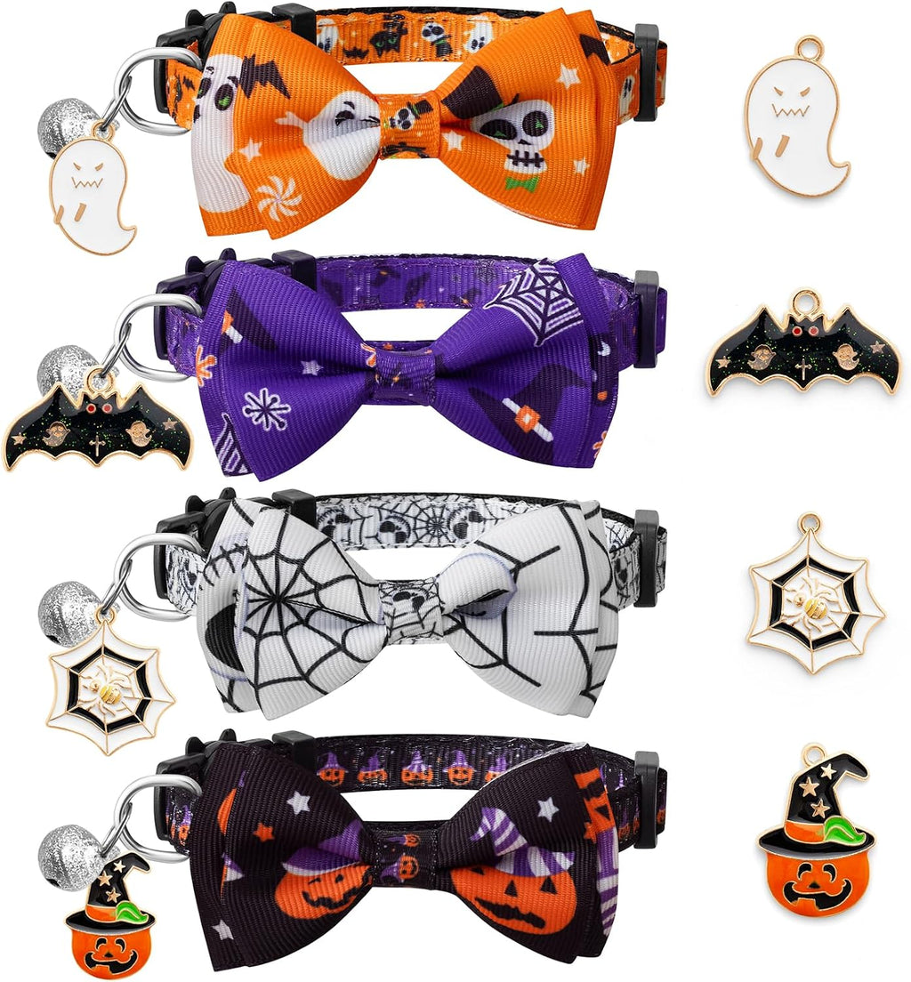 LLHK 4 Pack Christmas Cat Collars with Bow Tie and Bell,Breakaway Kitten Collar for Girl Boy Cats,Adjustable 7-12inch, f