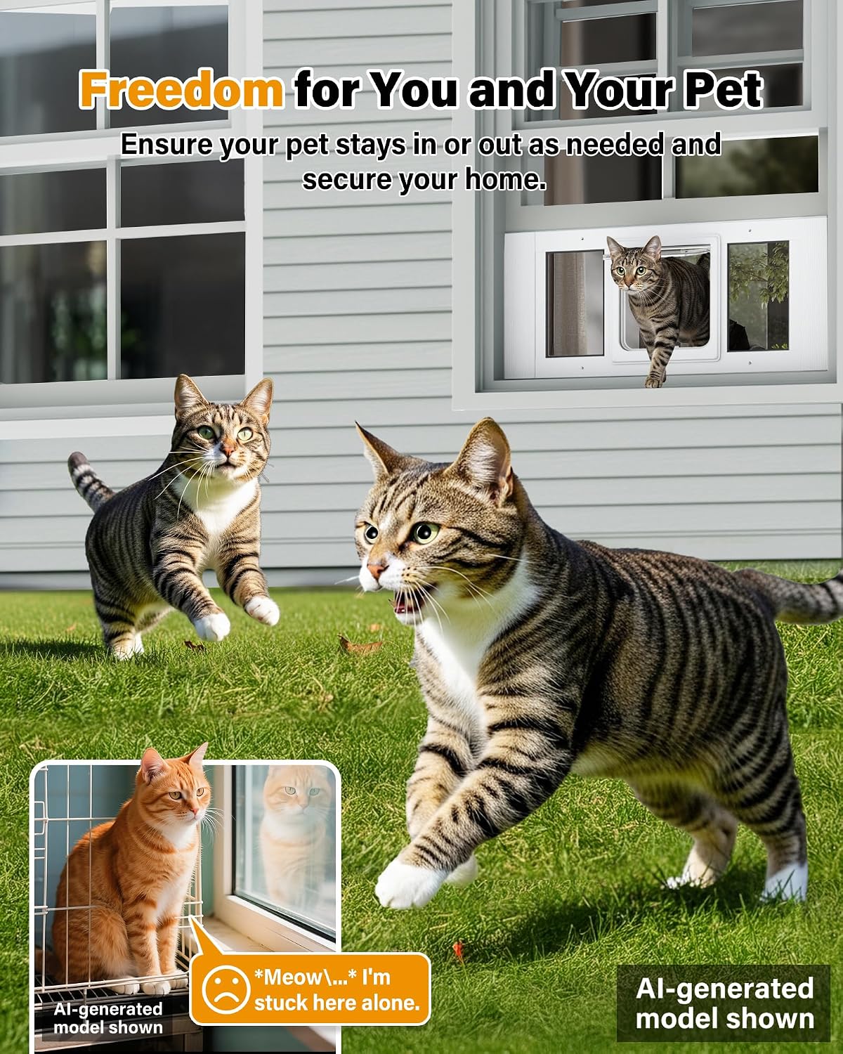 27"-32" Cat Door for Window, Flap Pet Door Fit Window Insert